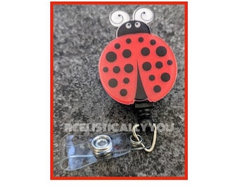 Badge Reel | Badge holder | Ladybug Glitter reel | Lanyard | garden bug | spotted adorable red bug | Get beads added!