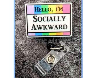 Badge Reel | Badge holder | Lanyard | hi! I'm socially awkward | name tag | introvert | I hate people | uncomfortable people | ADD beads!