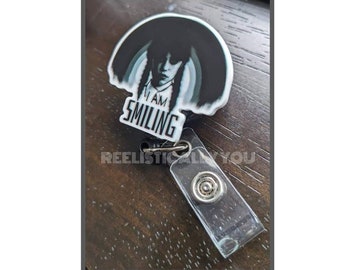 Badge Reel | Badge holder | Haunting girl | Lanyard | Inspired Character reel | Adamms | I am smiling | Get beads added!