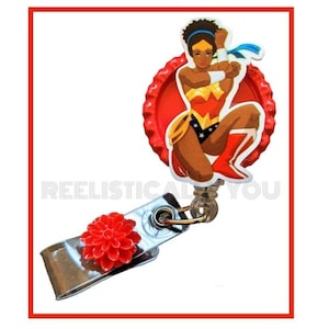 STACKED Badge Reel | Badge holder | America Superheroes | Lanyard | lady hero | heroin black female | black woman reel | Get beads added!