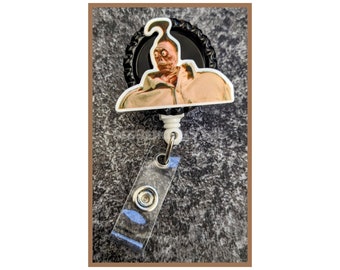 STACKED Badge Reel | Badge holder | Lanyard | Shrunken head man | beetle ghost movie | undead | afterlife waiting room | Add beads
