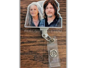 Badge Reel | Badge holder | Lanyard | Zombie hero duo | creepy | tv show | invasion | heroin | gray haired lady | hero guy | ADD beads!