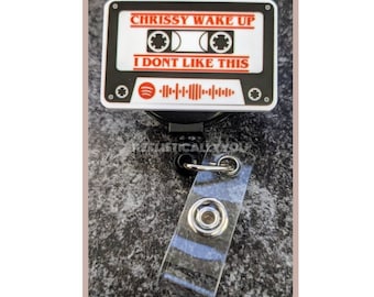 Badge Reel | Badge holder | LARGE SIZE | Chrissy upside down | Wake up cassette | Lanyard | strange show VHS | 80s tape | Get beads added!