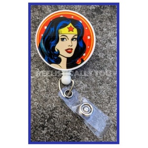 Badge Reel | Badge holder | America Superheroes | Lanyard | lady hero | heroin retro superheroes | strong woman reel | Get beads added!