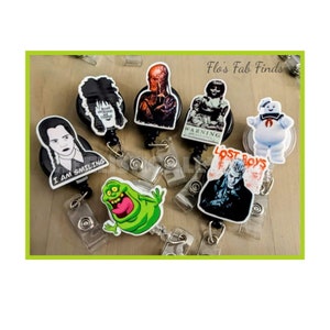 Badge Reel | Badge holder | Lanyard | Assorted Halloween | horror theme movies| ghost | comedy horror movie | scary | undead | ADD beads!