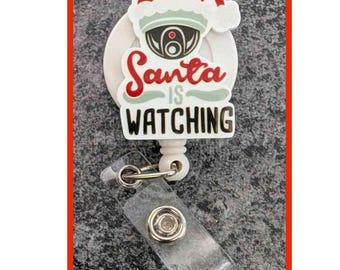 Badge Reel | Badge holder | Lanyard | Christmas Santa cam | Santa is watching | Christmas spirit | naughty or nice | holidays | ADD beads!
