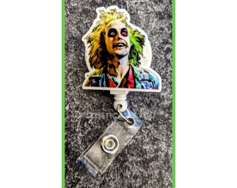 Badge Reel | Badge holder | Lanyard | Ghost beetle man | party ghost | movie | Lydia | comedy horror movie | sand worms | undead ADD beads!