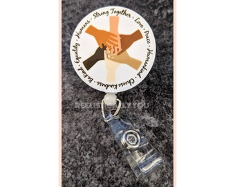 Badge Reel | Badge holder | Strong together all hands in | humankind swivel reel | Lanyard | funny reel | motivational | Get beads added!