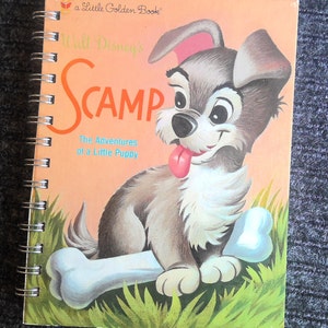 Scamp, The Adventures of A Little Puppy storybook journal, recycled journal book, little golden book, Disney autograph book, junk journal