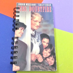 Mrs Doubtfire VHS notebook, movie notepad, blank notebook, Robin Williams junk journal, unique gift, repurposed, upcycled, vhs movie, gift
