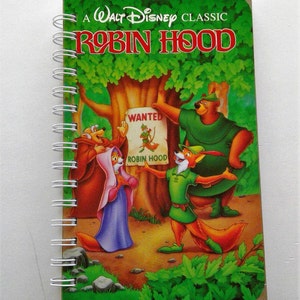 Robin Hood VHS notebook, movie notepad, blank notebook, VHS cover, autograph book, disney book junk journal, gift for anyone