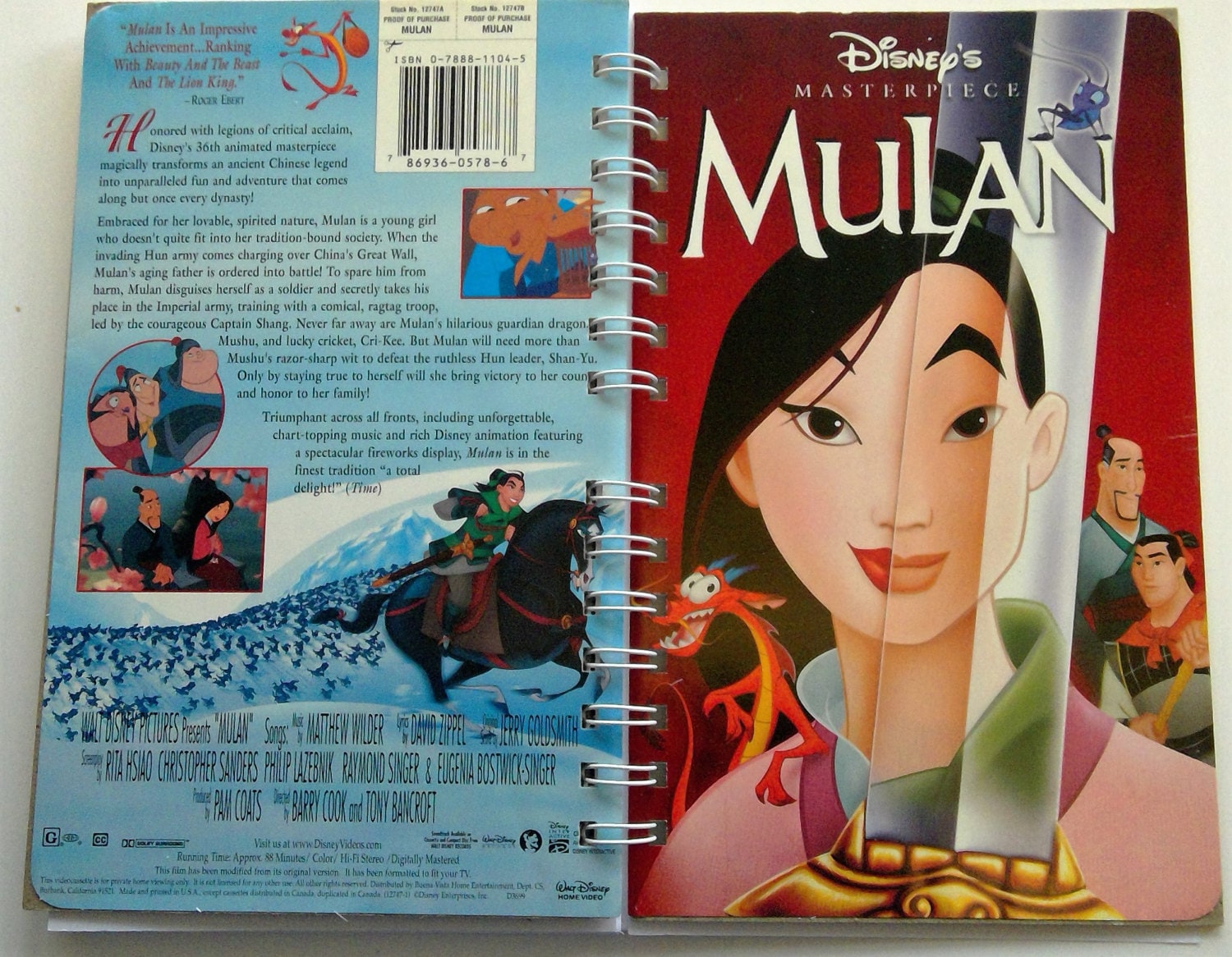 Mulan VHS Notebook Upcycled Movie Cover Journal Etsy