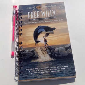 Free Willy recycled VHS notebook junk journal, unique gift, purse notebook, upcycled VHS movie, blank book, nostalgic gift, friendship gift