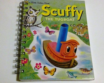 Scuffy The Tugboat, storybook journal, repurposed, recycled book turned journal, notebook, thought book, blank journal, memory book, gift