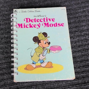 Dectective Mickey Mouse storybook journal, recycled journal book, little golden book journal, disney autograph book, junk journal, gift