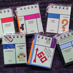 Monopoly Game Board Mini Notebooks, Upcycled game board notebook, junk journal, party favor, incentive prize, unique notebook gift