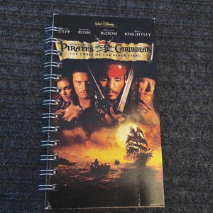 Pirates of the Carribean VHS or DVD cover notebook, movie notepad, blank notebook, VHS cover junk journal, movie lover gift. unique gift