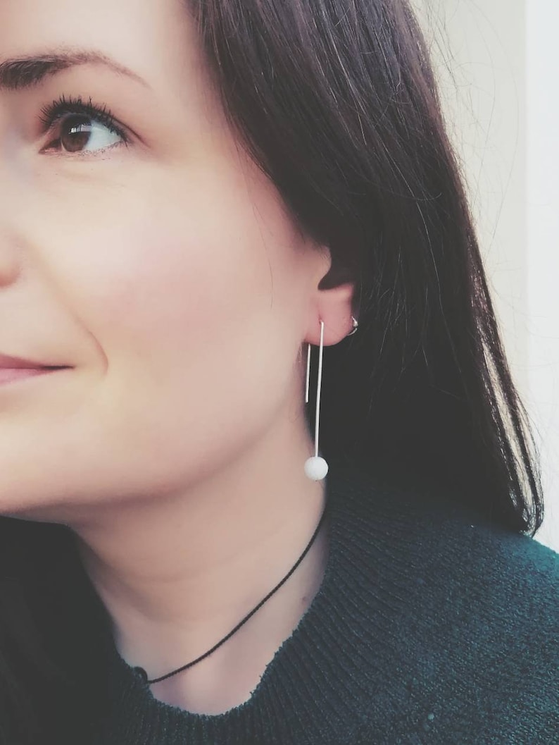 Moonstone and Eco Silver Long Drop Earrings Faceted Rainbow Stones.