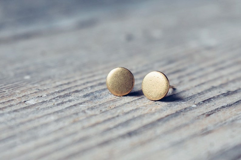 Gold disc stud earrings satin finish