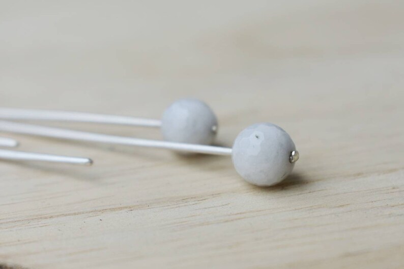 Moonstone and Eco Silver Long Drop Earrings Faceted Rainbow Stones.