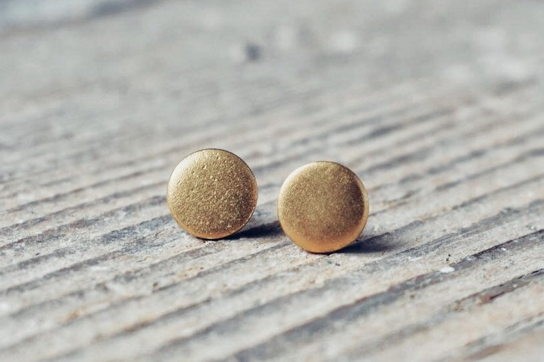 Gold disc stud earrings satin finish