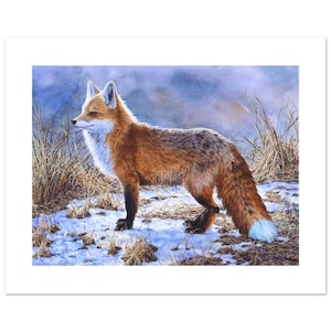 Opera d'arte di caccia alla volpe, poster per amanti della volpe, dipinto di animali selvatici per decorazioni naturalistiche, splendido regalo per cani, immagine di 12" di altezza x 16" di larghezza su carta per belle arti.