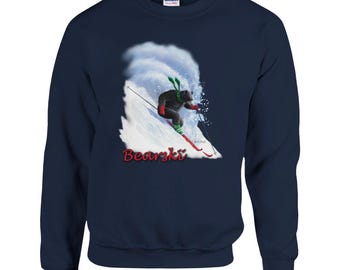 Skiing Bear with "Bearski" Text Fine Art Crewneck Sweatshirt