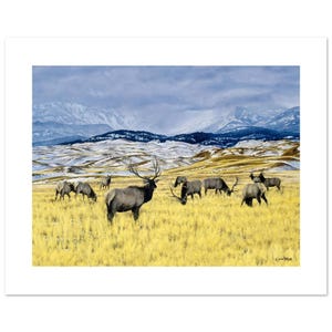 Poster con trofeo di alce, un'opera d'arte invernale, un regalo per cacciatori di alci e una stampa per gli amanti della caccia, ideale per decorazioni rustiche naturalistiche, un'immagine da 12" (altezza) x 16" (larghezza) su carta per belle arti.
