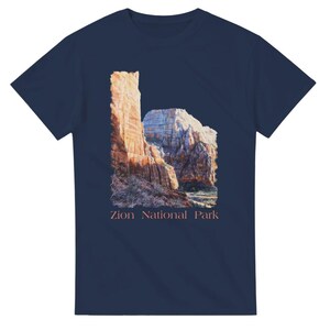 Zion Cliffs Art T-shirt of Zion National Park Shirt and Beautiful Cliff Scene Clothing for Tourist Souvenir Gift on Gildan Cotton Crewneck T