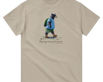 Hiking Bear with Backpack Fine Art Cotton T-Shirt