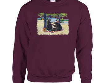 Picnicking Bears Drinking Wine Watercolor Fine Art Crewneck Sweatshirt
