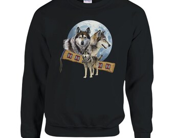 Moonlight Wolves with Beadwork Illusion Fine Art Crewneck Sweatshirt