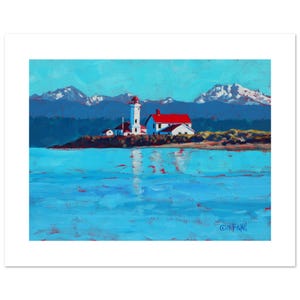 Pt Wilson Lighthouse Art with Cascade Mountain Poster a Port Townsend Washington Gift a Seaside Decor a 12"h x 16"w Image on Fine Art Paper