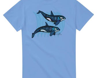 Orca Whale in Northwest Coast Salish Totem Style Fine Art Cotton T-shirt