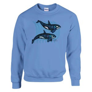 Orca Whale Totem Sweatshirt of Northwest Totem Art Orca Shirt of Indigenous Inspired Clothing for Whale Lover Gift on Gildan Crewneck Sweat