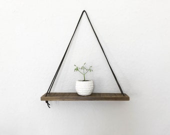 Wood Swing Shelf - Leather & Reclaimed Wood - Urban Wood Shelf - Simple Swing Shelf -  Hanging Wood Shelf - Natural Wood