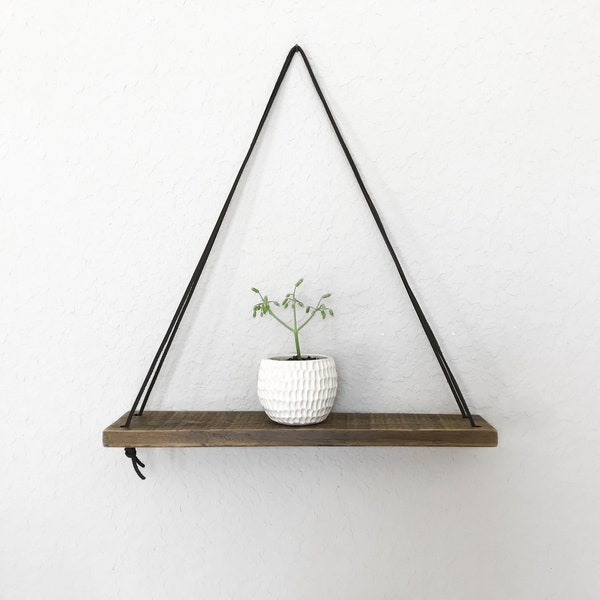 Wood Swing Shelf - Leather & Reclaimed Wood - Urban Wood Shelf - Simple Swing Shelf -  Hanging Wood Shelf - Natural Wood