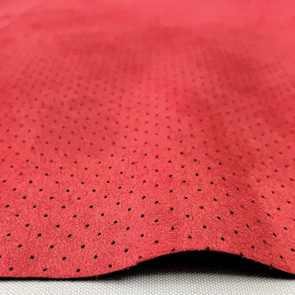 Perforated faux suede upholstery fabric-Crimson-By the yard