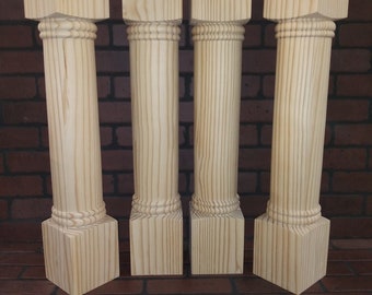 Genuinely Hand Turned Chunky Pine Farmhouse Leg Columns - 5 x 29" Hard Pine Set of 4 - Stain or Paint Column style, Handmade in the USA!