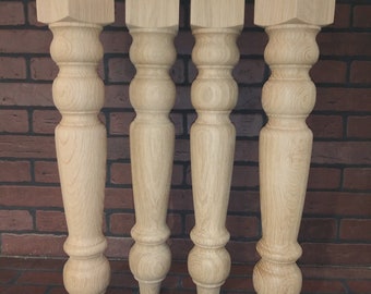White Oak Farm Table Legs, Hand Turned, Unfinished, Sanded, Set of 4