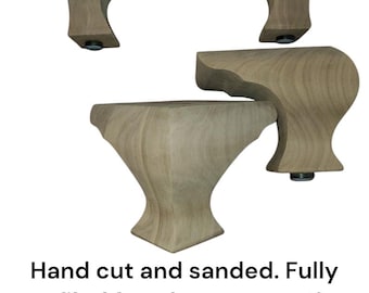 Walnut Cabriole legs,Set of 4, Hand cut and Hand Sanded, Adjustable Levelers. 4* x 4 3/4, Stain Grade, Full Width, Handmade in Norfolk, Va
