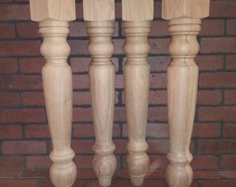 Walnut Farm Table Legs, 4* x 29" - Stain Grade- Unfinished, Sanded, Set of 4, Genuinely Hand Turned and Handmade in Norfolk, Va