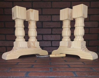 Trestle Table Bench Legs, 16 x 15 1/2 × 4, Unfinished,Sanded, Stain Grade, Set of 2, Genuinely Hand Turned, and Made in Norfolk, Va