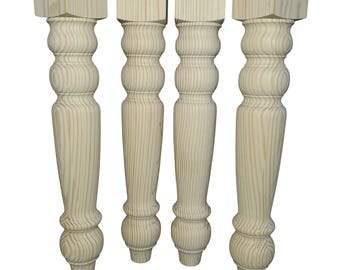 Kitchen Island Legs, Farmhouse Style, Hard Pine, 5 x 34 1/2&quot; Unfinished, Sanded, Stain Grade, Set of 4, Handmade in Norfolk, Va