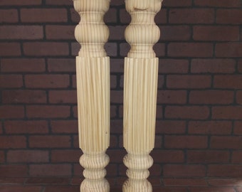 Kitchen Island legs, 5 x 34 1/2" hard pine, reeded legs, 2 each, Genuinely Hand Turned not patterened copies,  Made in the USA
