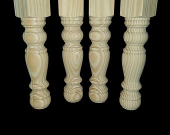 Coffee Table or Bench Legs, Cottage Farm Style with Ball Foot, 3 1/4 × 17" Unfinished, Sanded and ready for stain, Handmade in Norfolk, VA