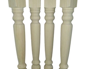 Kitchen Island Farmhouse Table Legs, 34 1/2 × 4&quot;, Hard Pine, Unfinished and Sanded, Stain Grade, Handmade in Norfolk,  Va