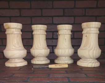 Hand Turned Hard Pine Coffee Table Legs, Unfinished (Set of 4) 6 3/4 × 12, Made in the USA