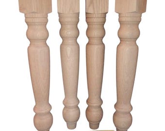 Oak Farmhouse Table Legs, Red Oak, 4* x 29" Unfinished and Sanded, Stain Grade, Set of 4, Handmade in Norfolk, Va