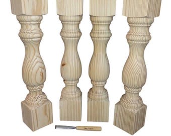 Genuinely Hand Turned Farm Table Legs, 5 x 29"- set of 4 - Hard Pine, Made in the USA
